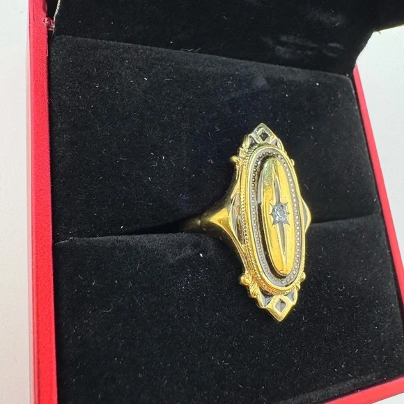 VTG AVON Kensington Victorian Art Deco Ring Rhinestone Gold Tone Adjustable 5-7 - Picture 3 of 7